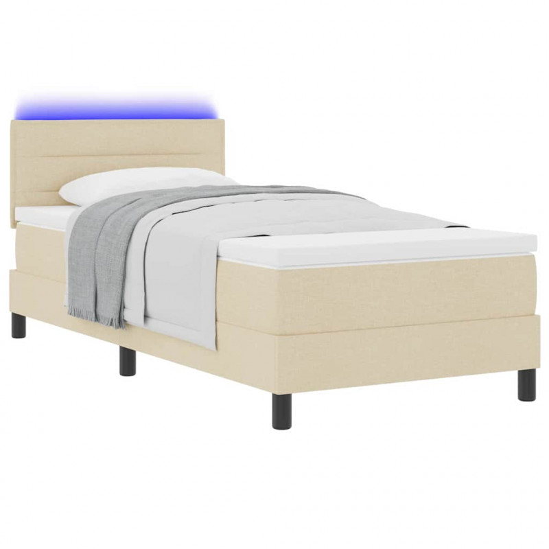 Łóżko sprężynowe z materacem z LED Kremowy 90 x 190 cm tkanina