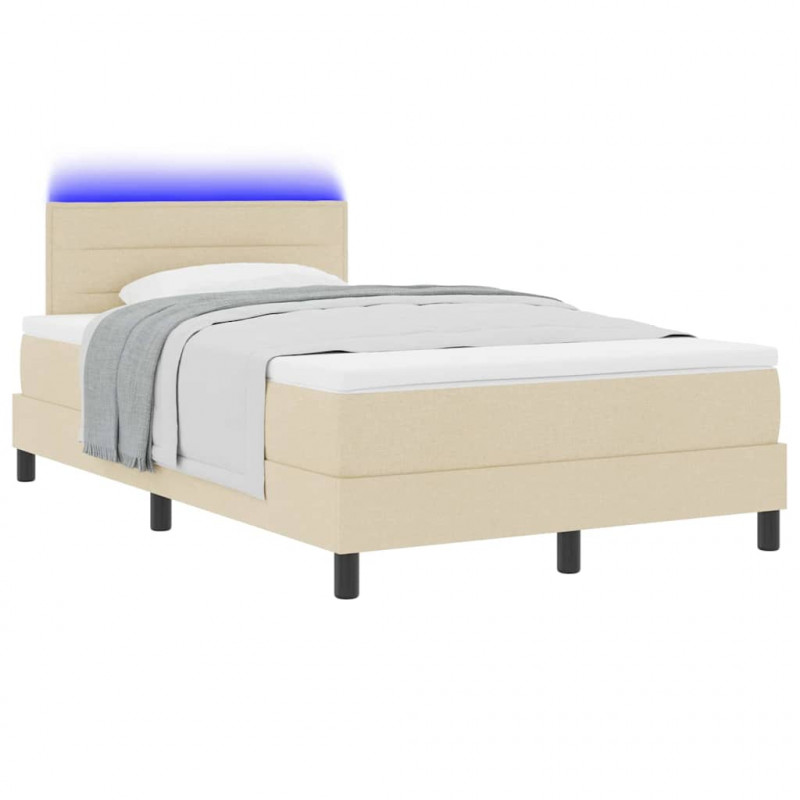 Łóżko sprężynowe z materacem z LED Kremowy 120 x 190 cm tkanina