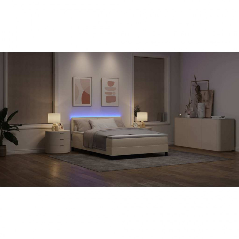 Łóżko sprężynowe z materacem z LED Kremowy 140 x 200 cm tkanina