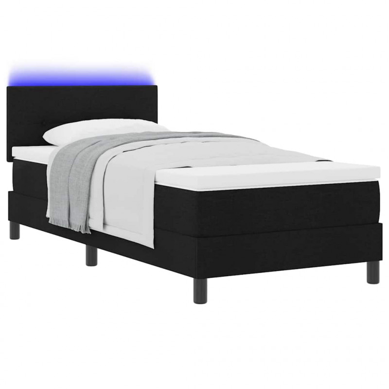Łóżko sprężynowe z materacem z LED Czarny 80 x 200 cm tkanina