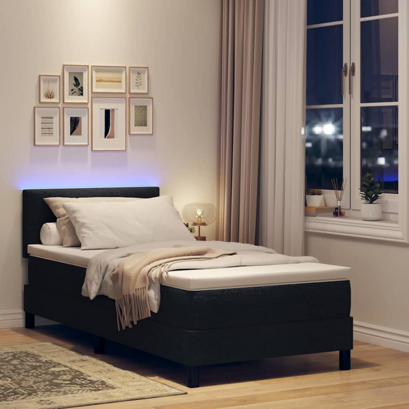 Łóżko sprężynowe z materacem z LED Czarny 90 x 190 cm tkanina