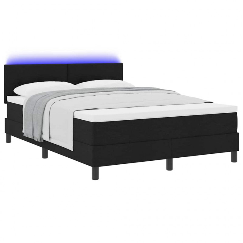Łóżko sprężynowe z materacem z LED Czarny 140 x 190 cm tkanina