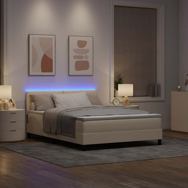 Łóżko sprężynowe z materacem z LED Kremowy 140 x 200 cm tkanina