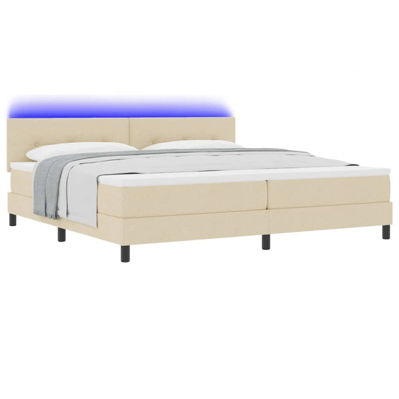 Łóżko sprężynowe z materacem z LED Kremowy 200 x 200 cm tkanina