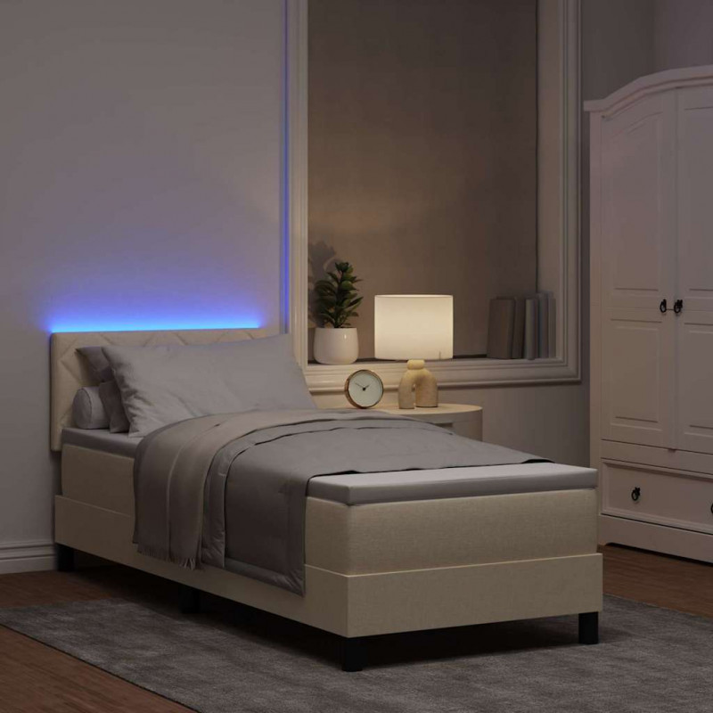 Łóżko sprężynowe z materacem z LED Kremowy 80 x 200 cm tkanina