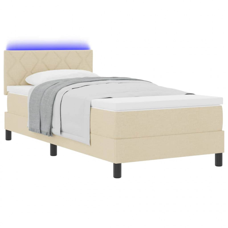 Łóżko sprężynowe z materacem z LED Kremowy 100 x 200 cm tkanina