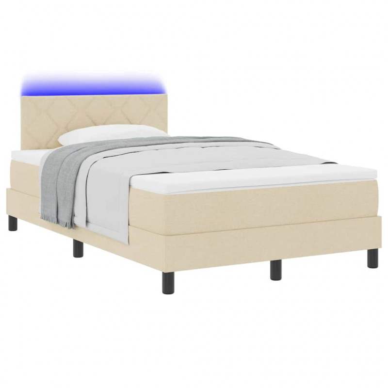 Łóżko sprężynowe z materacem z LED Kremowy 120 x 200 cm tkanina