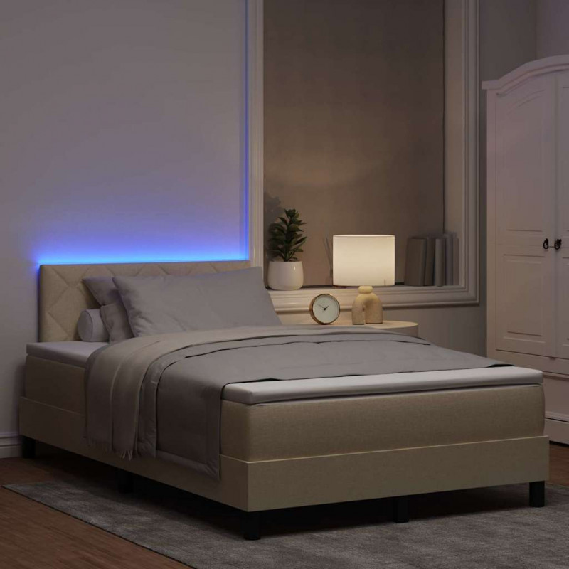 Łóżko sprężynowe z materacem z LED Kremowy 120 x 200 cm tkanina