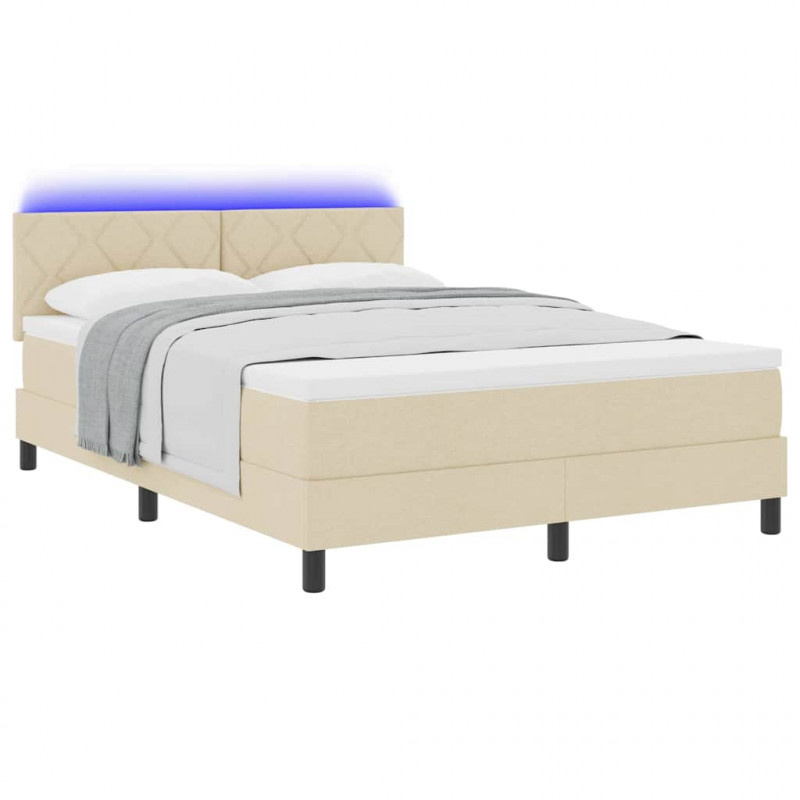 Łóżko sprężynowe z materacem z LED Kremowy 160 x 200 cm tkanina
