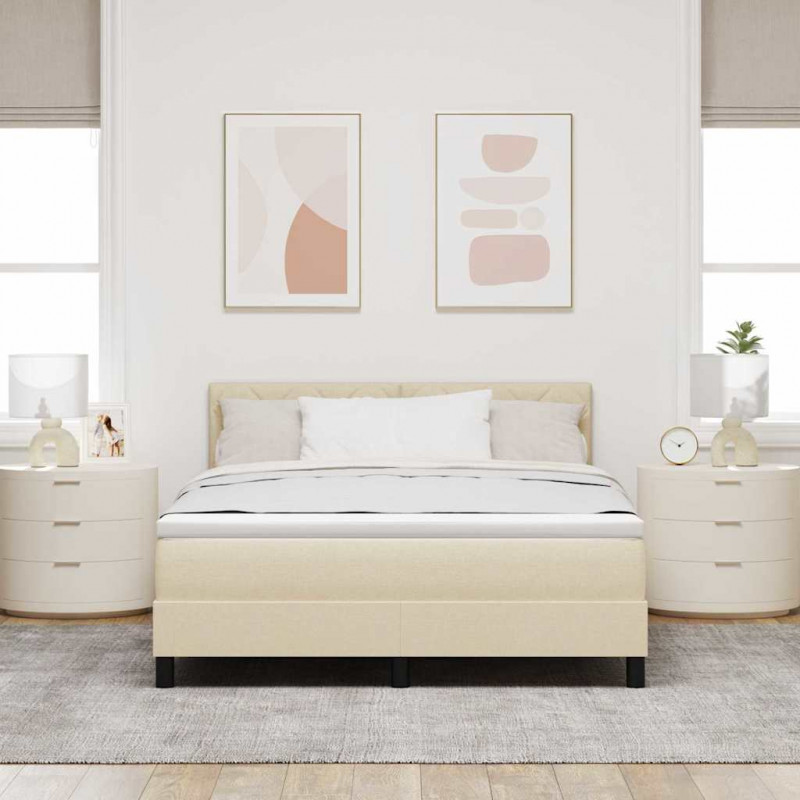 Łóżko sprężynowe z materacem z LED Kremowy 160 x 200 cm tkanina