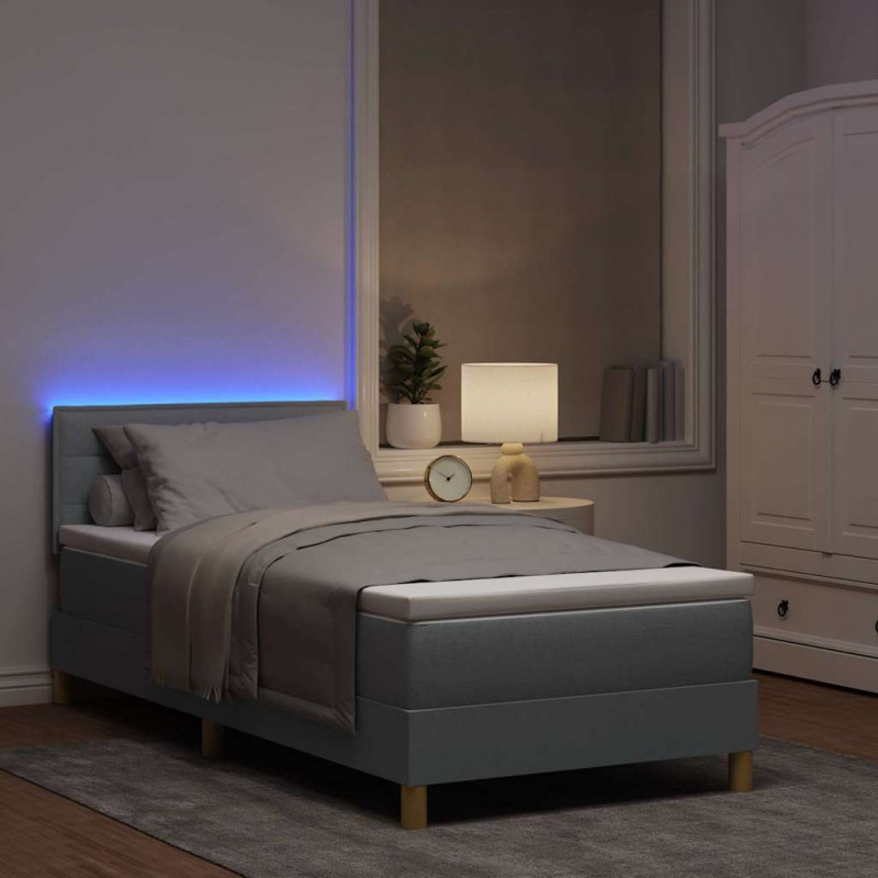 Łóżko z sprężyną LED z materacem Jasnoszary 80 x 200 cm tkanina