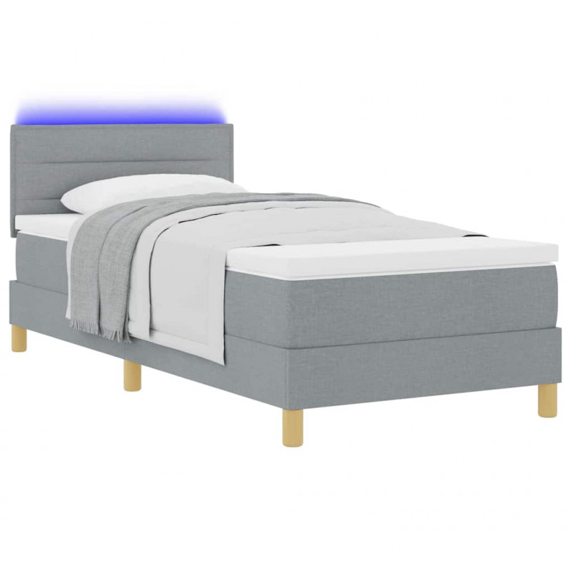 Łóżko z sprężyną LED z materacem Jasnoszary 90 x 200 cm tkanina