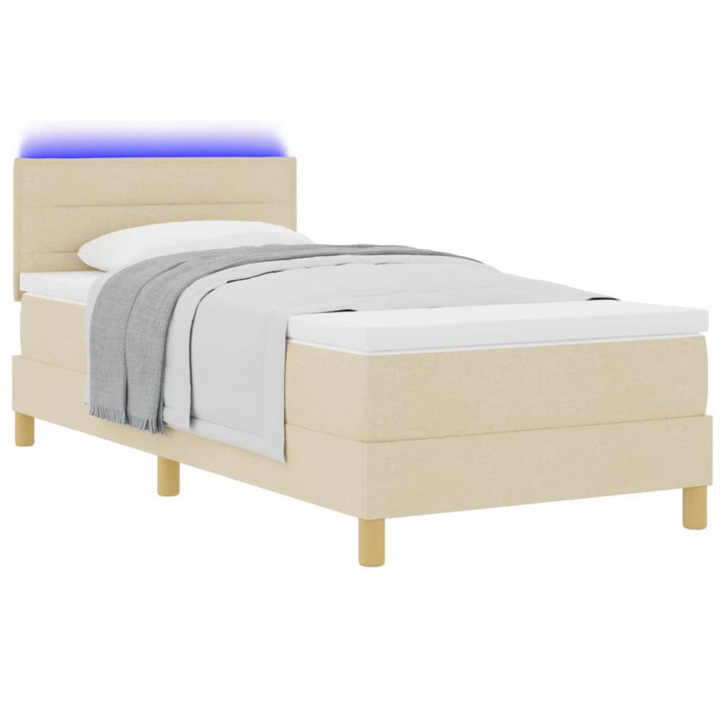 Łóżko z sprężyną LED z materacem Kremowy 90 x 200 cm tkanina