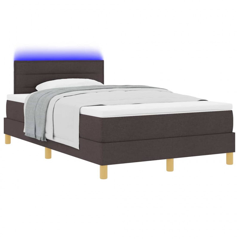Łóżko z sprężyną LED z LED Ciemny brąz 120 x 190 cm tkanina