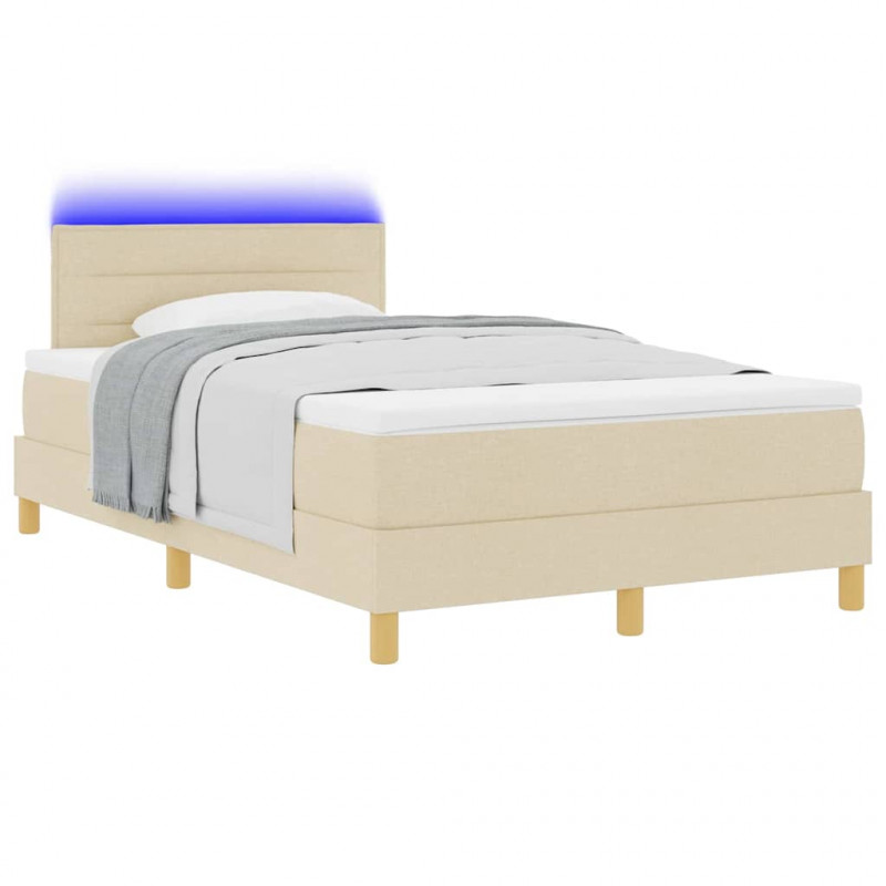 Łóżko z sprężyną LED z materacem Kremowy 120 x 190 cm tkanina