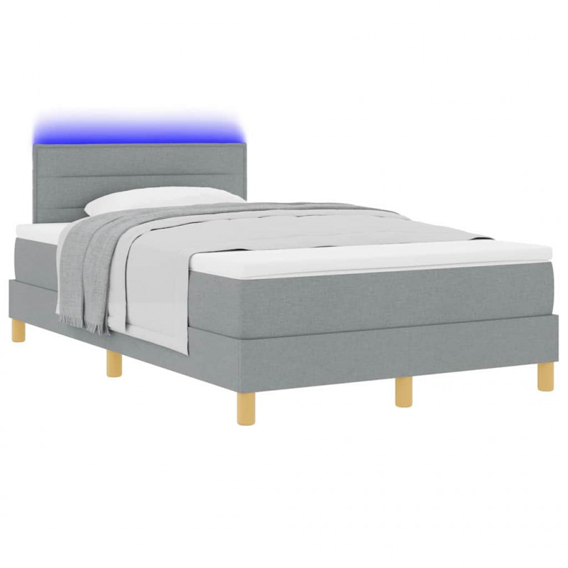 Łóżko z sprężyną LED z LED Jasnoszary 120 x 200 cm tkanina