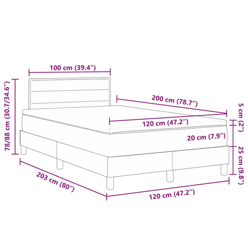 Łóżko z sprężyną LED z LED Ciemnoszary 120 x 200 cm tkanina