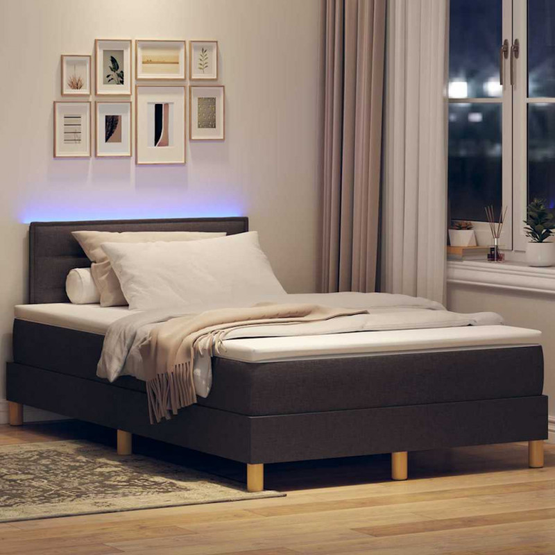 Łóżko z sprężyną LED z LED Ciemny brąz 120 x 200 cm tkanina