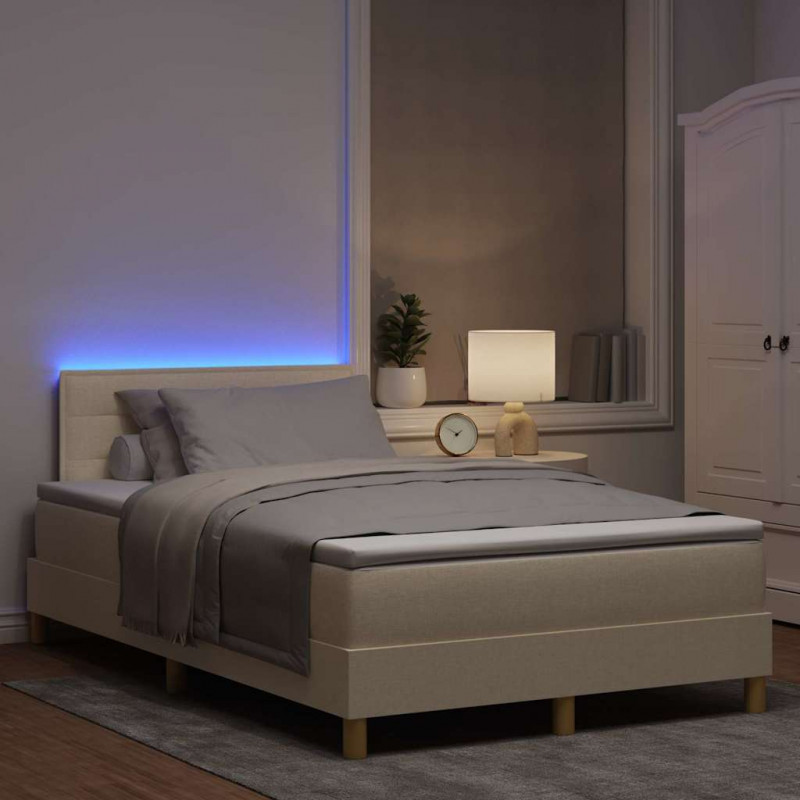 Łóżko z sprężyną LED z materacem Kremowy 120 x 200 cm tkanina