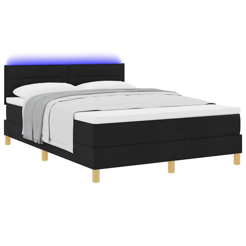 Łóżko z sprężyną LED z materacem Czarny 140 x 190 cm tkanina