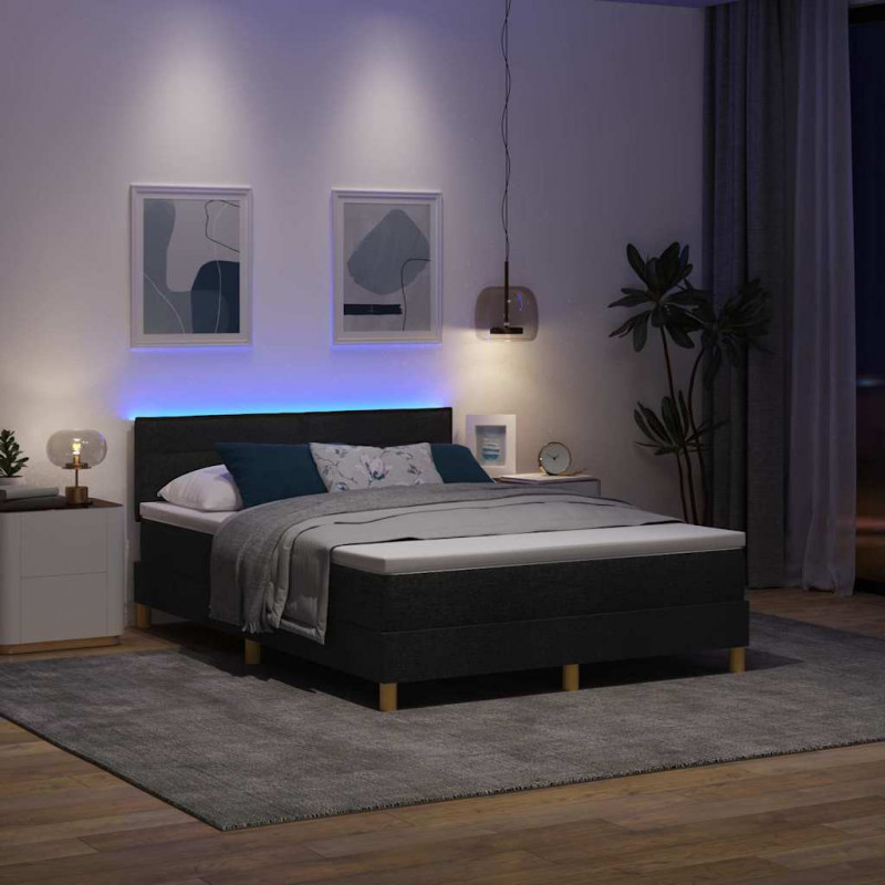 Łóżko z sprężyną LED z materacem Czarny 140 x 190 cm tkanina