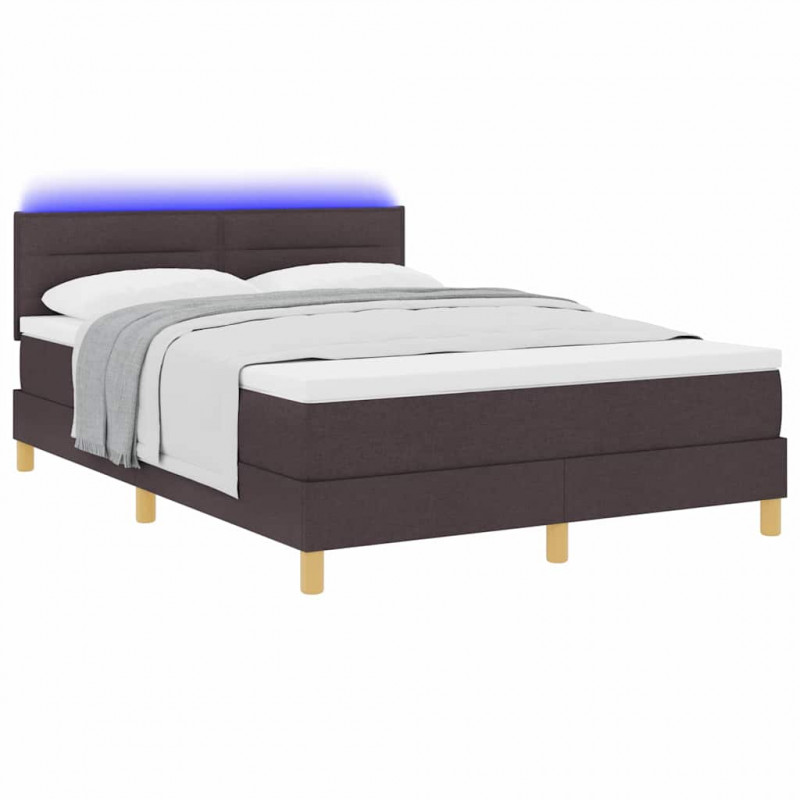 Łóżko z sprężyną LED z LED Ciemny brąz 140 x 190 cm tkanina
