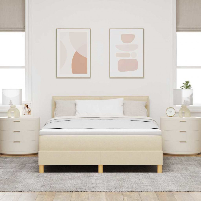 Łóżko z sprężyną LED z materacem Kremowy 140 x 190 cm tkanina