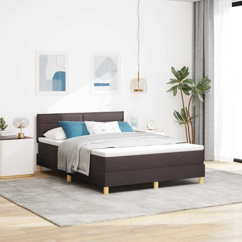 Łóżko z sprężyną LED z LED Ciemny brąz 140 x 200 cm tkanina