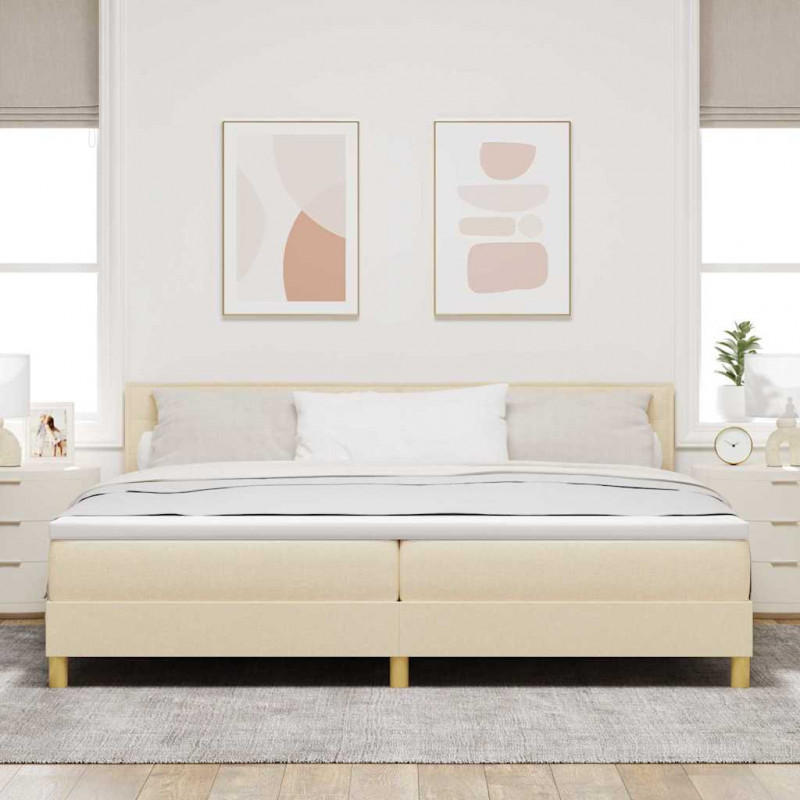 Łóżko z sprężyną LED z materacem Kremowy 200 x 200 cm tkanina