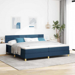 Łóżko z sprężyną LED z materacem Niebieski 200 x 200 cm tkanina