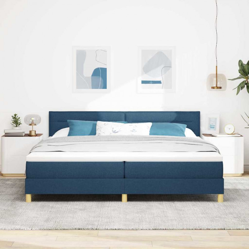 Łóżko z sprężyną LED z materacem Niebieski 200 x 200 cm tkanina