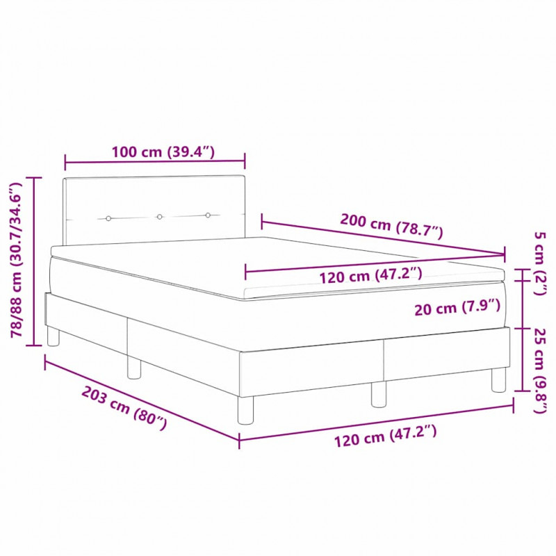 Łóżko z sprężyną LED z LED Ciemnoszary 120 x 200 cm tkanina