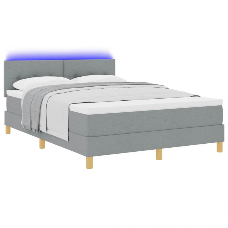 Łóżko z sprężyną LED z LED Jasnoszary 140 x 190 cm tkanina