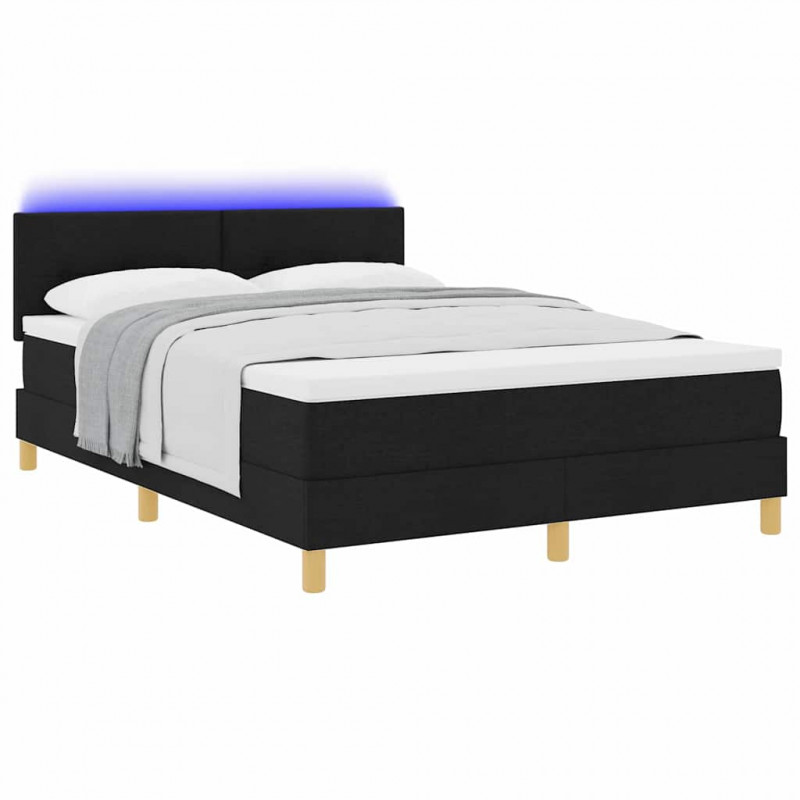 Łóżko z sprężyną LED z materacem Czarny 140 x 190 cm tkanina