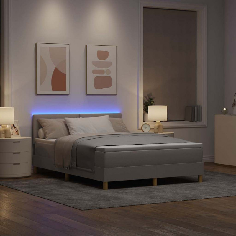 Łóżko z sprężyną LED z LED Ciemnoszary 140 x 190 cm tkanina