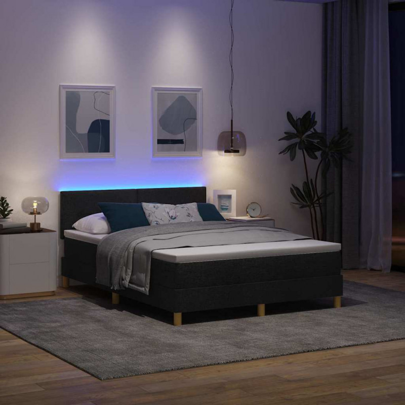 Łóżko z sprężyną LED z materacem Czarny 140 x 200 cm tkanina