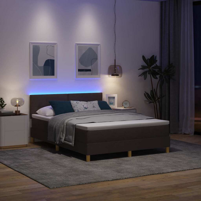 Łóżko z sprężyną LED z LED Ciemny brąz 140 x 200 cm tkanina
