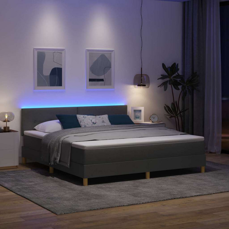 Łóżko z sprężyną LED z LED Ciemnoszary 180 x 200 cm tkanina