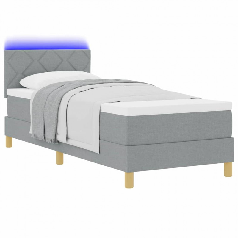 Łóżko z sprężyną LED z materacem Jasnoszary 80 x 200 cm tkanina