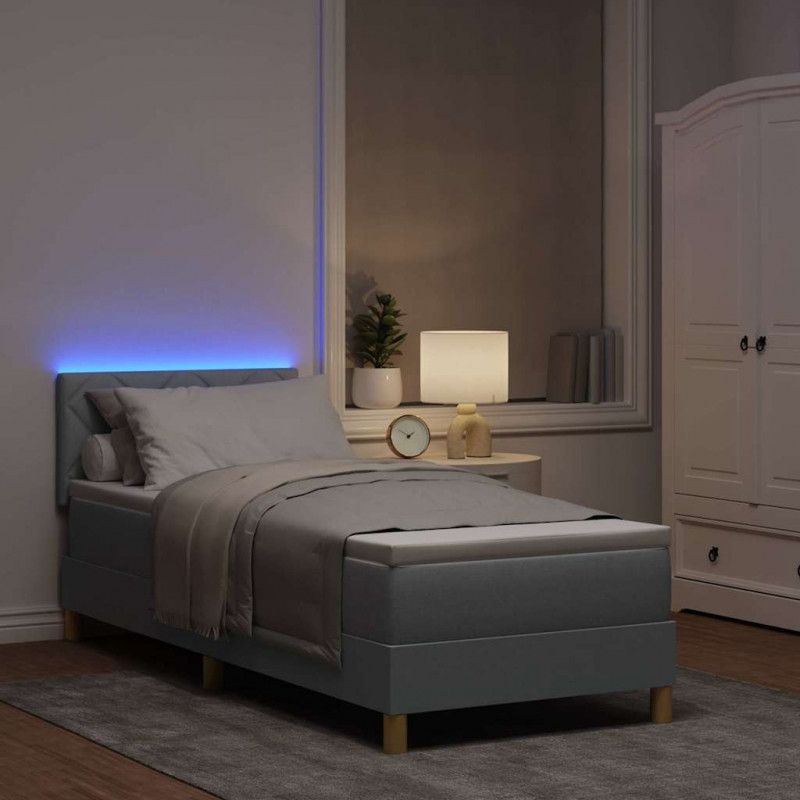 Łóżko z sprężyną LED z materacem Jasnoszary 80 x 200 cm tkanina