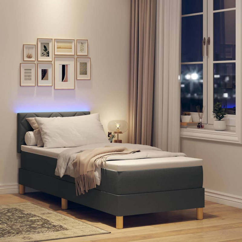 Łóżko z sprężyną LED z LED Ciemnoszary 80 x 200 cm tkanina