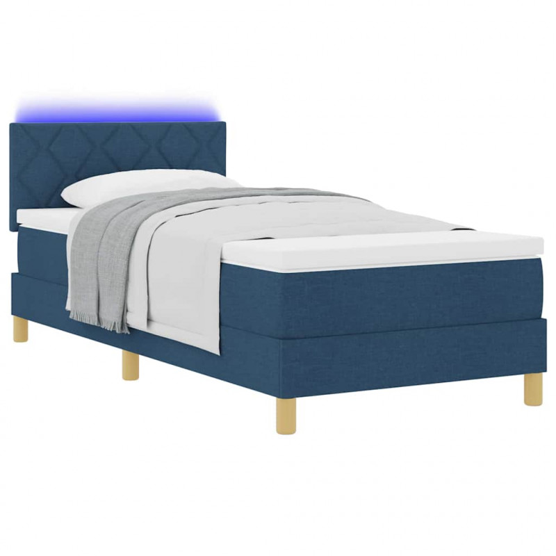 Łóżko z sprężyną LED z materacem Niebieski 90 x 190 cm tkanina