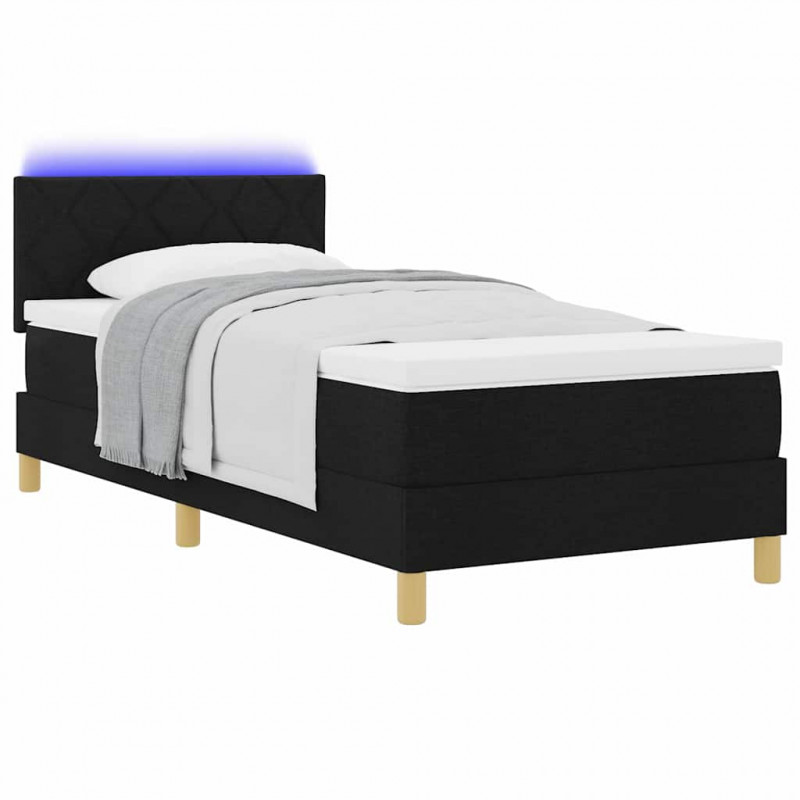 Łóżko z sprężyną LED z materacem Czarny 90 x 200 cm tkanina