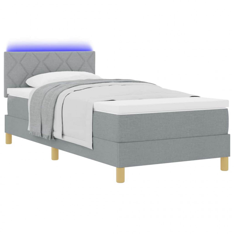 Łóżko z sprężyną LED z LED Jasnoszary 100 x 200 cm tkanina