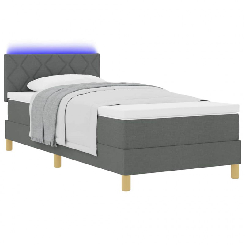 Łóżko z sprężyną LED z LED Ciemnoszary 100 x 200 cm tkanina