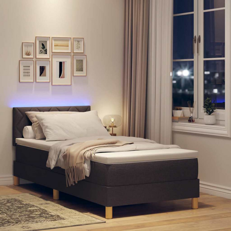 Łóżko z sprężyną LED z LED Ciemny brąz 100 x 200 cm tkanina