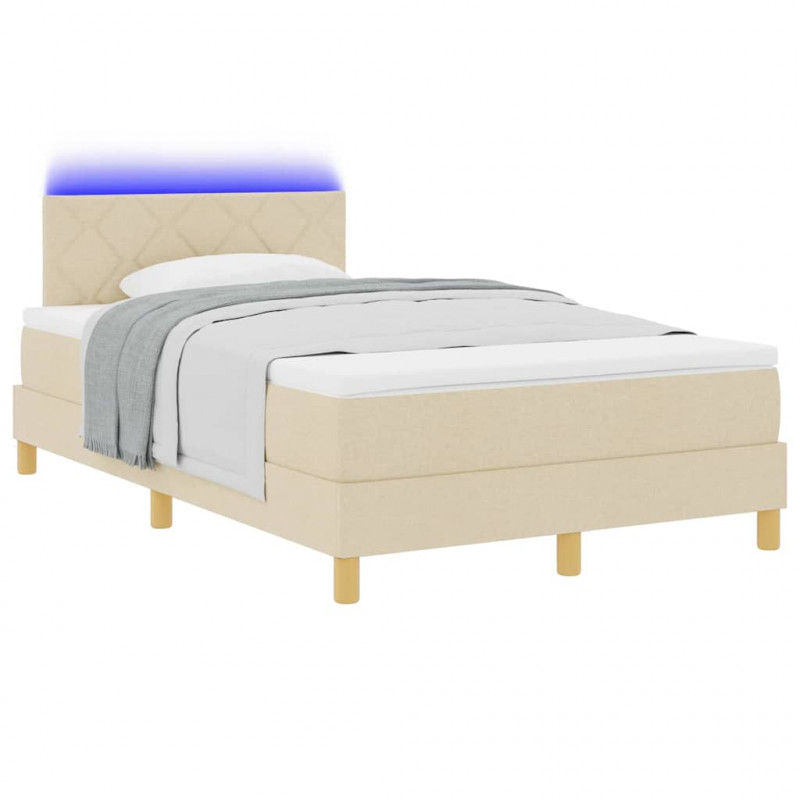 Łóżko z sprężyną LED z materacem Kremowy 120 x 190 cm tkanina