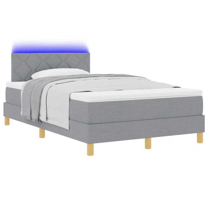 Łóżko z sprężyną LED z LED Jasnoszary 120 x 200 cm tkanina