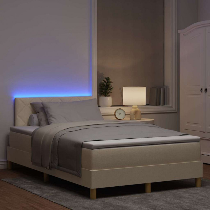 Łóżko z sprężyną LED z materacem Kremowy 120 x 200 cm tkanina