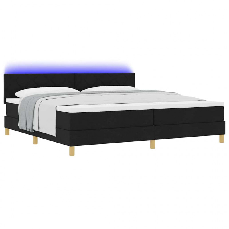 Łóżko z sprężyną LED z materacem Czarny 200 x 200 cm tkanina